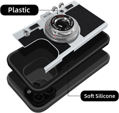 Emily in Paris Phone Case for iPhone 17 Vintage Camera Case Cute 3D Unique Design Cover with Removable Neck Strap Lanyard Silicone Case for Girls Kids Women Black