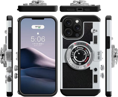 Emily in Paris Phone Case for iPhone 17 Vintage Camera Case Cute 3D Unique Design Cover with Removable Neck Strap Lanyard Silicone Case for Girls Kids Women Black