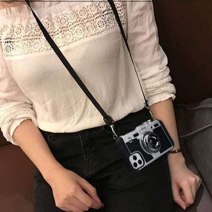 Emily in Paris Phone Case for iPhone 17 Vintage Camera Case Cute 3D Unique Design Cover with Removable Neck Strap Lanyard Silicone Case for Girls Kids Women Black