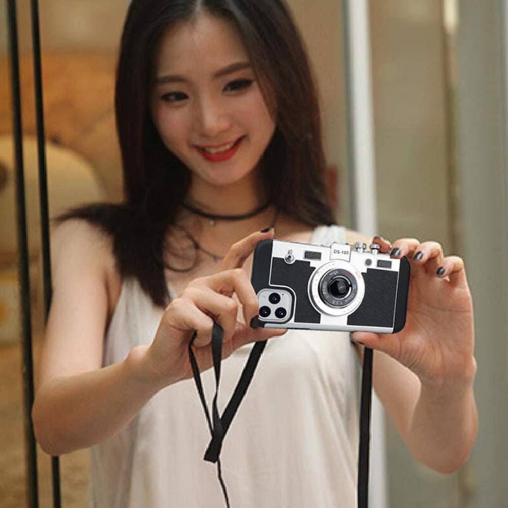 Emily in Paris Phone Case for iPhone 17 Vintage Camera Case Cute 3D Unique Design Cover with Removable Neck Strap Lanyard Silicone Case for Girls Kids Women Black
