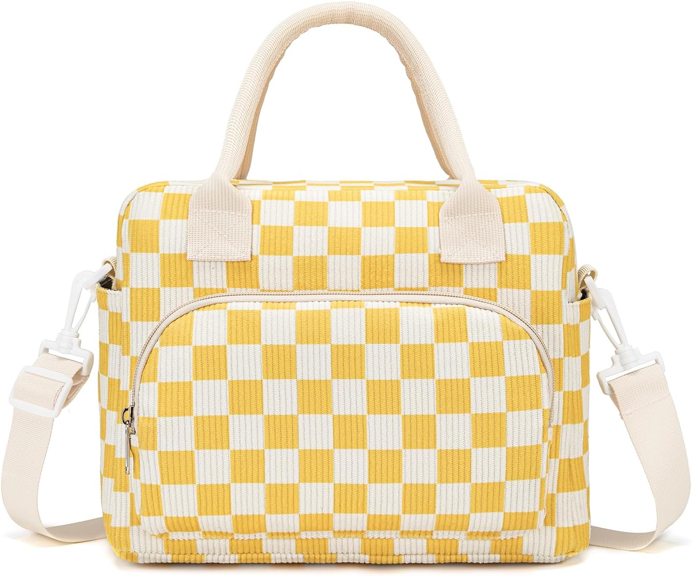 Lunch Bag Women Lunch Box for Women Adult Cute Insulated Lunch Bag Lager Cooler Lunch Tote Bags for Work Picnic (Beige-Yellow Plaid)
