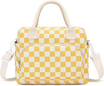 Lunch Bag Women Lunch Box for Women Adult Cute Insulated Lunch Bag Lager Cooler Lunch Tote Bags for Work Picnic (Beige-Yellow Plaid)