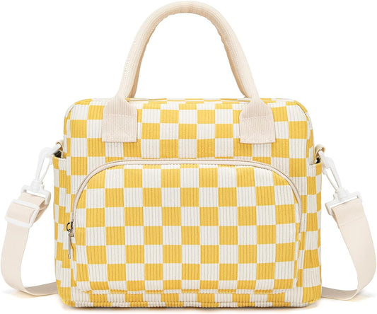 Lunch Bag Women Lunch Box for Women Adult Cute Insulated Lunch Bag Lager Cooler Lunch Tote Bags for Work Picnic (Beige-Yellow Plaid)