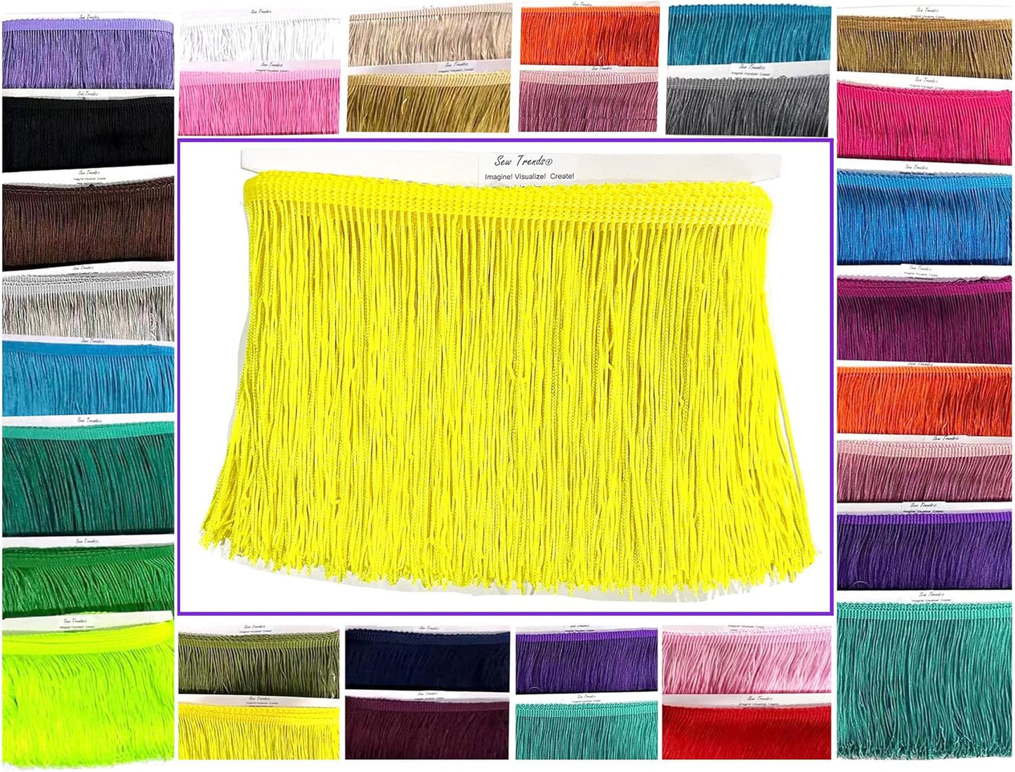 5 Yards of 6" Long Chainette Fringe Thread Yarn Tassel Trim Braid Fringe for Crafts Sewing and Decor-Lemon Yellow
