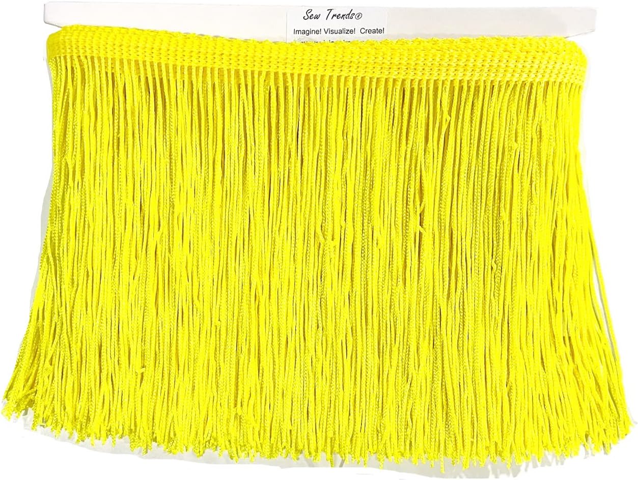 5 Yards of 6" Long Chainette Fringe Thread Yarn Tassel Trim Braid Fringe for Crafts Sewing and Decor-Lemon Yellow