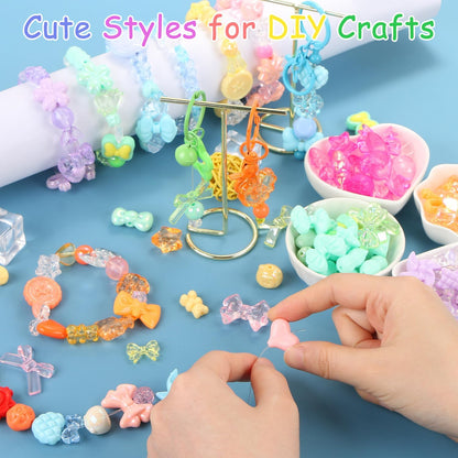 250-300Pcs Assorted Acrylic Beads for Jewelry Making, Flower Bow Butterfly Star Heart Loose Beads for DIY Bracelet Necklaces (Pink Yellow Blue Green Purple)