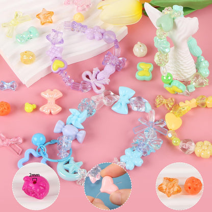 250-300Pcs Assorted Acrylic Beads for Jewelry Making, Flower Bow Butterfly Star Heart Loose Beads for DIY Bracelet Necklaces (Pink Yellow Blue Green Purple)