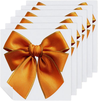 Luxury Yellow Tied Bow Cloth Napkins Set of 6, Square Premium Reusable Washable Polyester Table Linen Napkin for Dinner Party