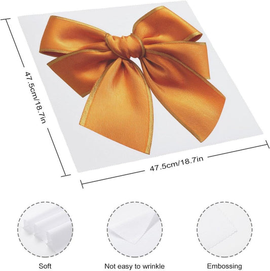 Luxury Yellow Tied Bow Cloth Napkins Set of 6, Square Premium Reusable Washable Polyester Table Linen Napkin for Dinner Party