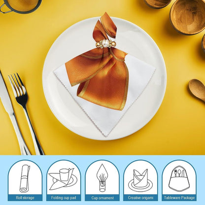 Luxury Yellow Tied Bow Cloth Napkins Set of 6, Square Premium Reusable Washable Polyester Table Linen Napkin for Dinner Party