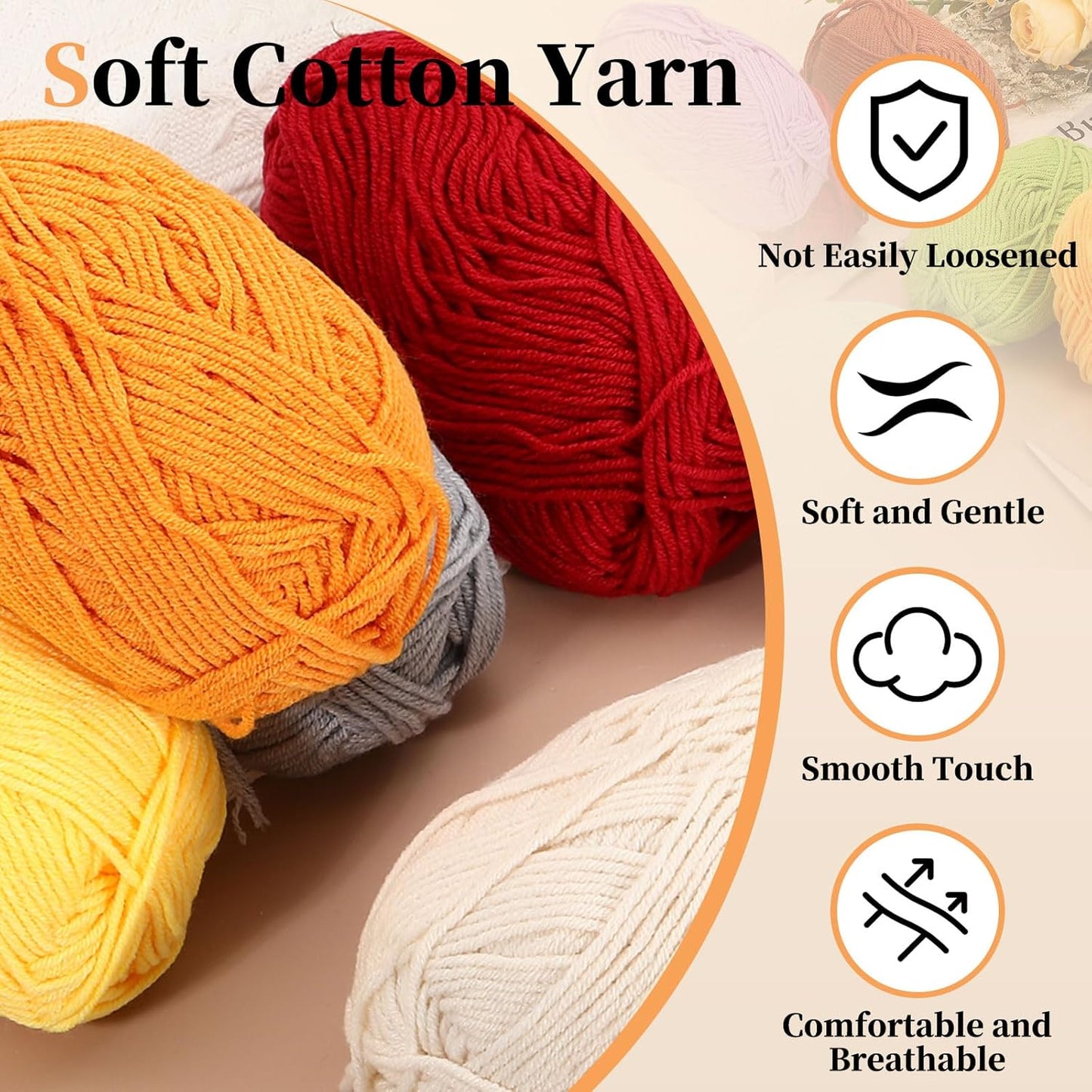 2 Pcs Cotton Yarn Skeins, 87 Yards 50g/1.8oz Sport Weight Soft Yarn 4-Ply Milk Cotton Yarn Ball for Crocheting Knitting DIY Handmade Craft Projects, Light Grey/Yellow