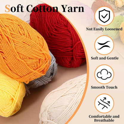 2 Pcs Cotton Yarn Skeins, 87 Yards 50g/1.8oz Sport Weight Soft Yarn 4-Ply Milk Cotton Yarn Ball for Crocheting Knitting DIY Handmade Craft Projects, Light Grey/Yellow