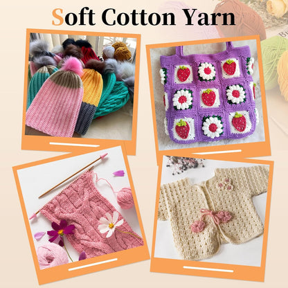 2 Pcs Cotton Yarn Skeins, 87 Yards 50g/1.8oz Sport Weight Soft Yarn 4-Ply Milk Cotton Yarn Ball for Crocheting Knitting DIY Handmade Craft Projects, Light Grey/Yellow