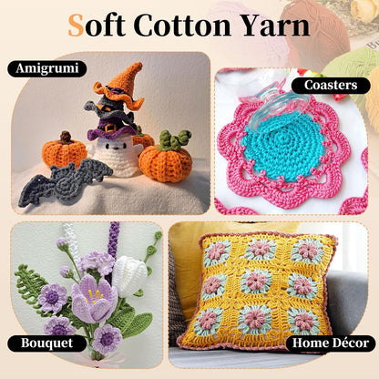 2 Pcs Cotton Yarn Skeins, 87 Yards 50g/1.8oz Sport Weight Soft Yarn 4-Ply Milk Cotton Yarn Ball for Crocheting Knitting DIY Handmade Craft Projects, Light Grey/Yellow