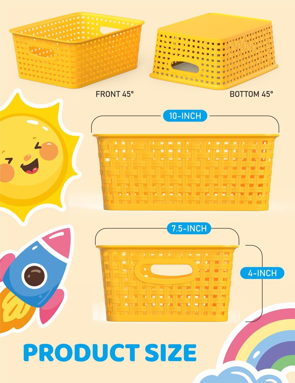 6-Pack Plastic Small Shelf Storage Weave Baskets Organizing for Cabinets and Pantries, Yellow