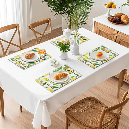 Lemon Placemats Set of 4 Summer Seasonal Yellow Table Mats | Linen Fabric Washable Wipeable Heat Resistant Waterproof Rectangle Place Mats for Kitchen Dining Dinner Patio Party 12X18Inch