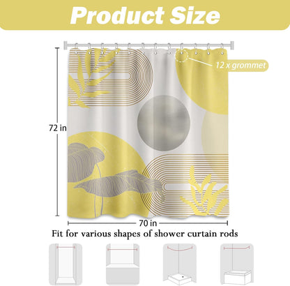 Shower Curtain Mustard Yellow Grey White 70 x 72 Inch | Abstract MCM Design, Waterproof Fabric, Includes Hooks, Bathroom Decor