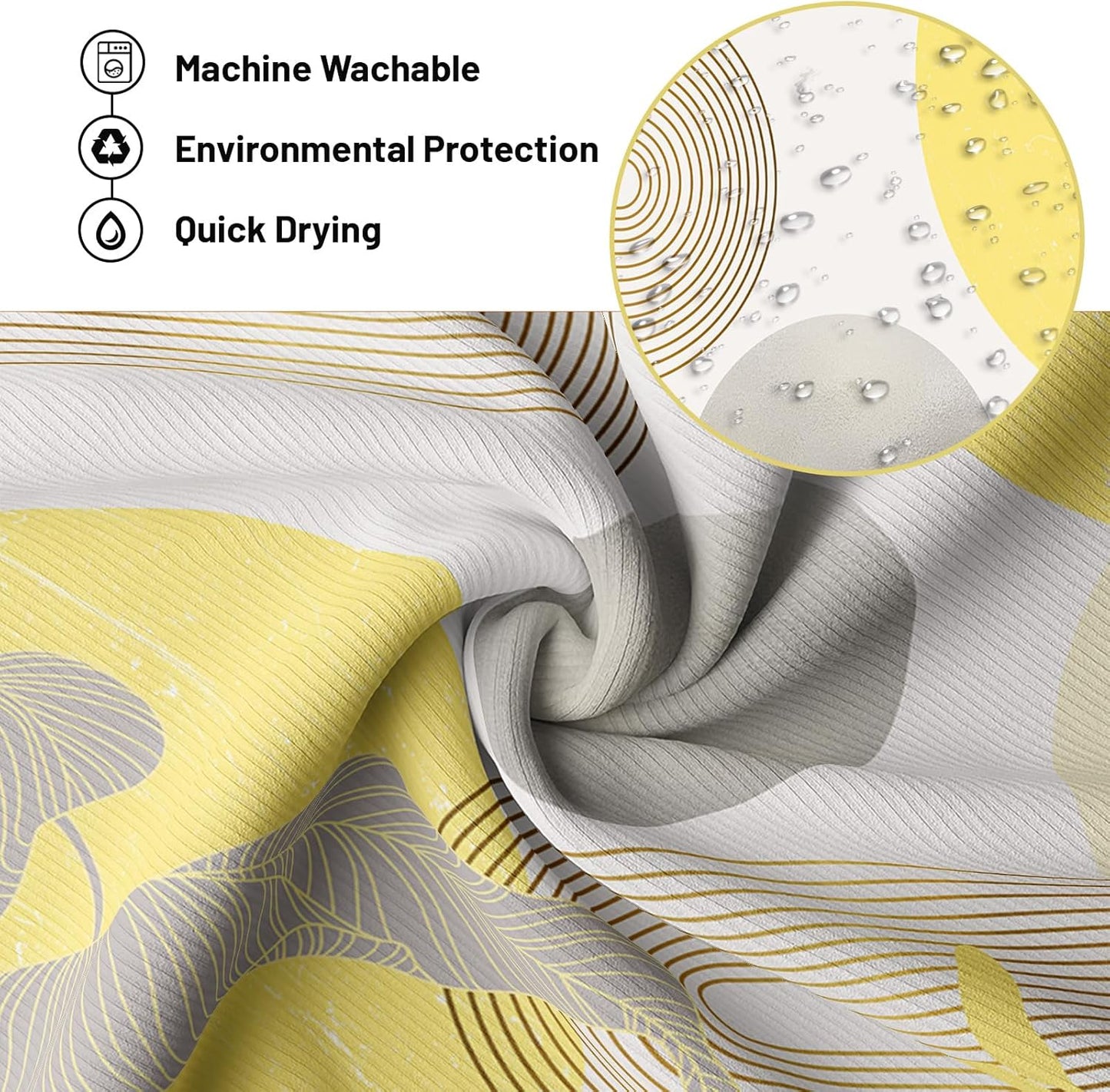 Shower Curtain Mustard Yellow Grey White 70 x 72 Inch | Abstract MCM Design, Waterproof Fabric, Includes Hooks, Bathroom Decor