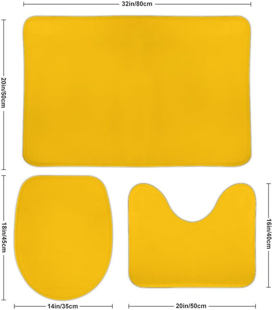 Bathroom Rugs Set 3 Piece Solid Color Deep Lemon Mustard Yellow Bath Rug Mat Set, Non Slip Absorbent Bathroom Decor Mat, Toilet Lid Cover & U Shaped Contour Rug