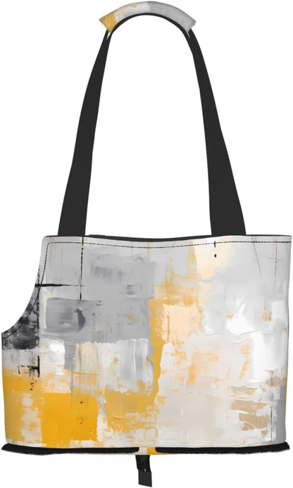Modern Art Dog Purse Carrier for Small Cats Puppies Yellow Abstract Painting Foldable Lightweight Pet Tote Bag for Travel Outing
