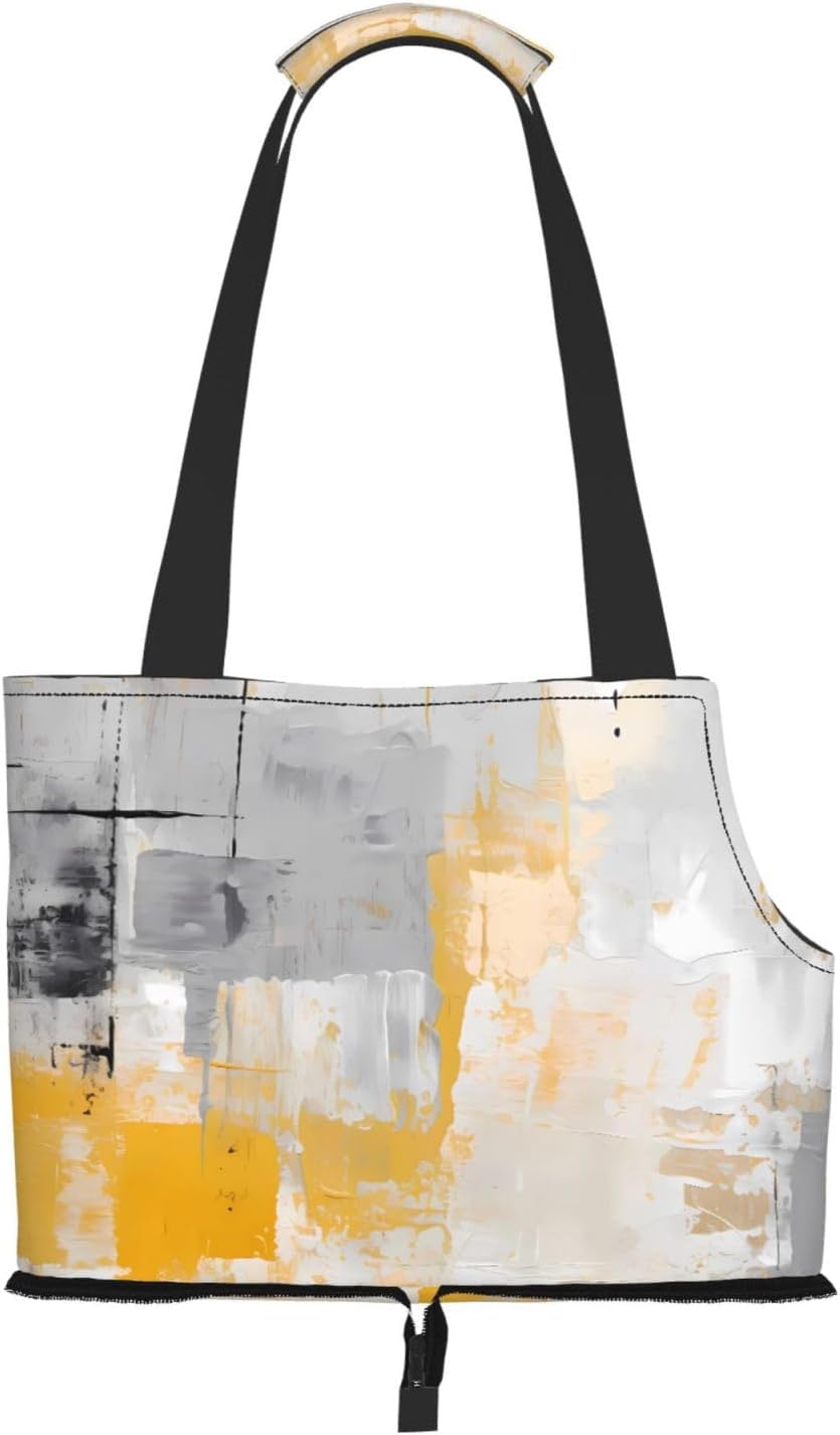 Modern Art Dog Purse Carrier for Small Cats Puppies Yellow Abstract Painting Foldable Lightweight Pet Tote Bag for Travel Outing