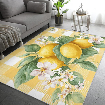 Lemon Rugs for Home Decor, 7x9 ft, Yellow Plaid Fruit Area Rugs for Living Room, Soft Non Slip Washable Green Leaves Lemon Carpet Bedroom Decorations Dt-Ghf-32