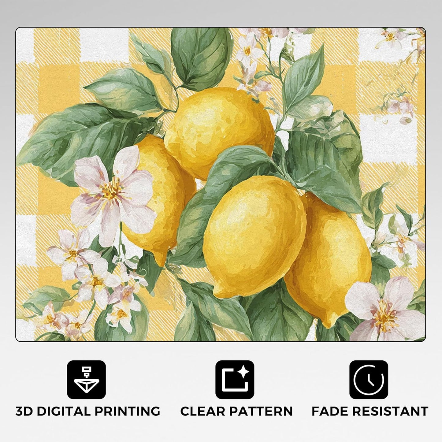 Lemon Rugs for Home Decor, 7x9 ft, Yellow Plaid Fruit Area Rugs for Living Room, Soft Non Slip Washable Green Leaves Lemon Carpet Bedroom Decorations Dt-Ghf-32