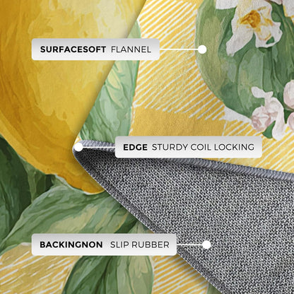 Lemon Rugs for Home Decor, 7x9 ft, Yellow Plaid Fruit Area Rugs for Living Room, Soft Non Slip Washable Green Leaves Lemon Carpet Bedroom Decorations Dt-Ghf-32