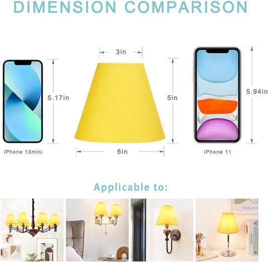 GERO Yellow Small Lamp Shades Clip on Bulb Set of 2,Mini Barrel Sconce Shades,Clip on Lamp Shade for Table Lamps Chandelier Shades,6"×3"×H5",Fabric Replacement Lamp Shades
