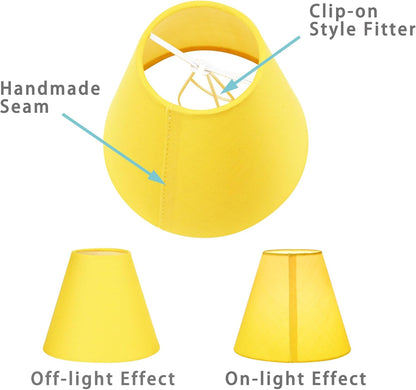 GERO Yellow Small Lamp Shades Clip on Bulb Set of 2,Mini Barrel Sconce Shades,Clip on Lamp Shade for Table Lamps Chandelier Shades,6"×3"×H5",Fabric Replacement Lamp Shades