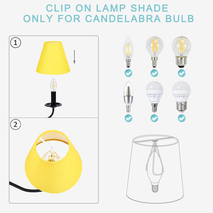 GERO Yellow Small Lamp Shades Clip on Bulb Set of 2,Mini Barrel Sconce Shades,Clip on Lamp Shade for Table Lamps Chandelier Shades,6"×3"×H5",Fabric Replacement Lamp Shades