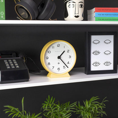 ® M Mantel Echo Desk Clock | Modern Round Design | Yellow | Easy to Read Numbers | Contemporary Style for Desk, Table, Shelf or Bedside