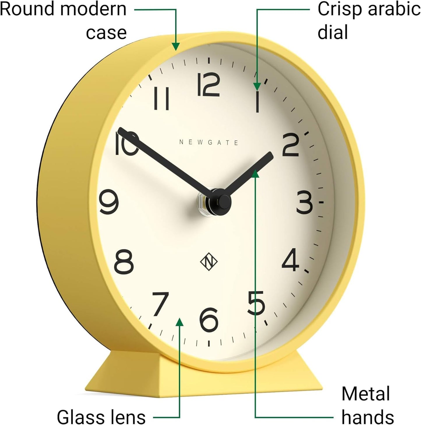 ® M Mantel Echo Desk Clock | Modern Round Design | Yellow | Easy to Read Numbers | Contemporary Style for Desk, Table, Shelf or Bedside
