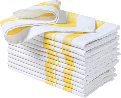 Plaisa Yellow Cloth Napkins [Pack of 12, 18x18 Inch] Frame Border Napkin 100% Cotton Durable Soft & Washable Everyday Use Table Linen for Family Dinners & Weddings Parties
