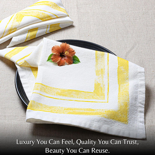 Plaisa Yellow Cloth Napkins [Pack of 12, 18x18 Inch] Frame Border Napkin 100% Cotton Durable Soft & Washable Everyday Use Table Linen for Family Dinners & Weddings Parties
