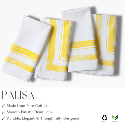 Plaisa Yellow Cloth Napkins [Pack of 12, 18x18 Inch] Frame Border Napkin 100% Cotton Durable Soft & Washable Everyday Use Table Linen for Family Dinners & Weddings Parties