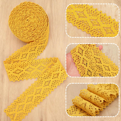 Yellow Cotton lace Trim Crochet lace Ribbon for DIY Sewing (2 Inch) | Premium soft cotton crochet lace ribbon. Non-fraying, easy to sew or glue. Ideal for junk journals, crafts, and DIY clothing