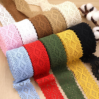 Yellow Cotton lace Trim Crochet lace Ribbon for DIY Sewing (2 Inch) | Premium soft cotton crochet lace ribbon. Non-fraying, easy to sew or glue. Ideal for junk journals, crafts, and DIY clothing