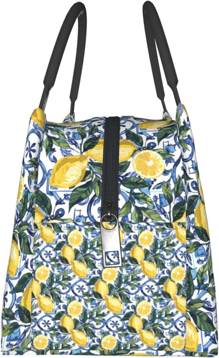MIEPOSLemon Lunch Box with Mediterranean Citrus Tile Pattern for Girls and Adults,Lightweight Handbag with Zipper Closure,Portable Cosmetic Bag for School,Work,Office,Travel and Picnic Gifts