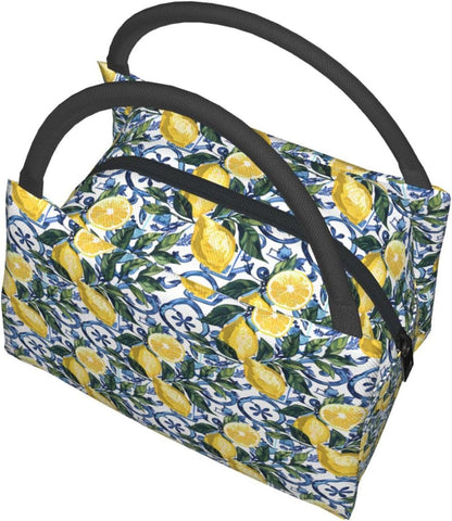 MIEPOSLemon Lunch Box with Mediterranean Citrus Tile Pattern for Girls and Adults,Lightweight Handbag with Zipper Closure,Portable Cosmetic Bag for School,Work,Office,Travel and Picnic Gifts