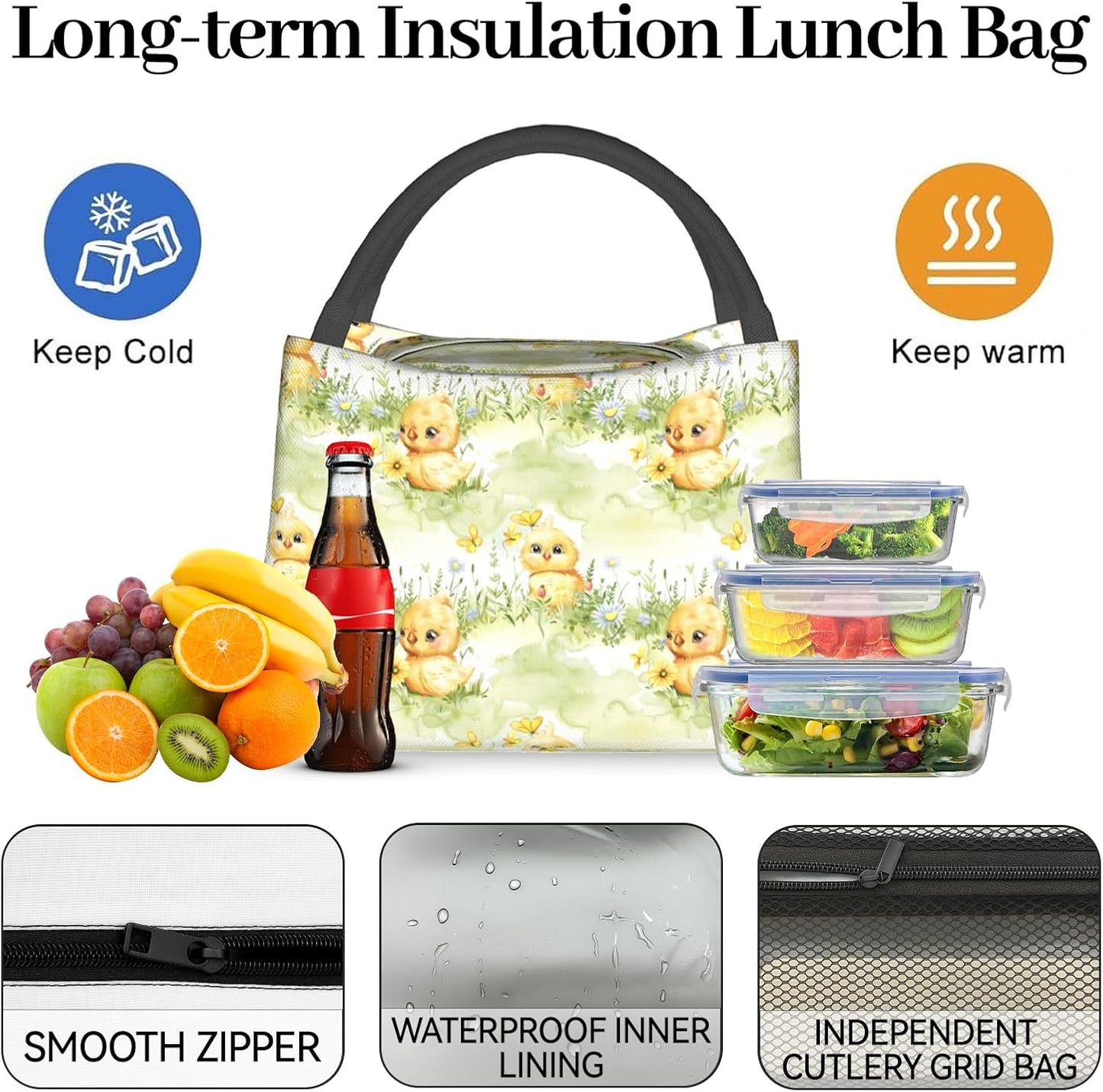 MIEPOSLemon Lunch Box with Mediterranean Citrus Tile Pattern for Girls and Adults,Lightweight Handbag with Zipper Closure,Portable Cosmetic Bag for School,Work,Office,Travel and Picnic Gifts