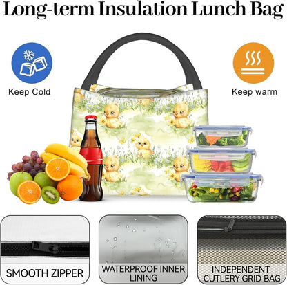 MIEPOSLemon Lunch Box with Mediterranean Citrus Tile Pattern for Girls and Adults,Lightweight Handbag with Zipper Closure,Portable Cosmetic Bag for School,Work,Office,Travel and Picnic Gifts