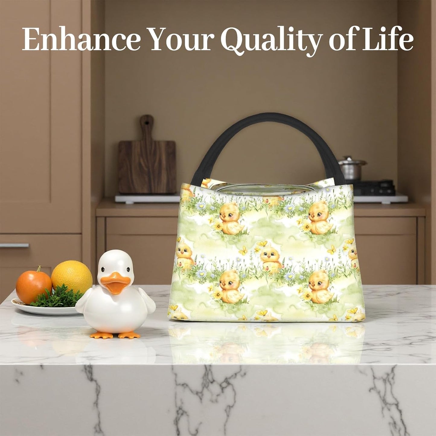 MIEPOSLemon Lunch Box with Mediterranean Citrus Tile Pattern for Girls and Adults,Lightweight Handbag with Zipper Closure,Portable Cosmetic Bag for School,Work,Office,Travel and Picnic Gifts