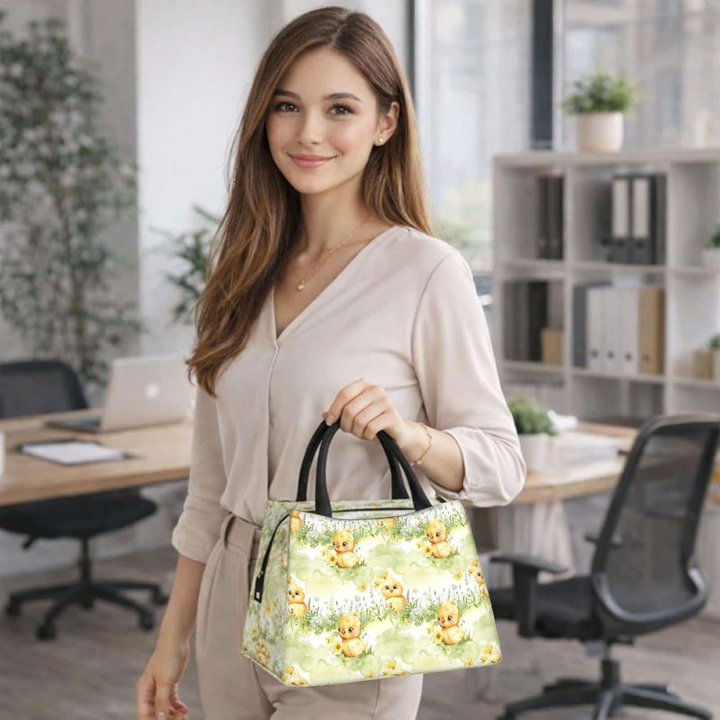 MIEPOSLemon Lunch Box with Mediterranean Citrus Tile Pattern for Girls and Adults,Lightweight Handbag with Zipper Closure,Portable Cosmetic Bag for School,Work,Office,Travel and Picnic Gifts