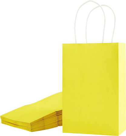 24-Pack Yellow Gift Bags with Handles – 8" Goodie Bags for Party Favor Bags, Birthdays, Easter & Special Occasions (Yellow)