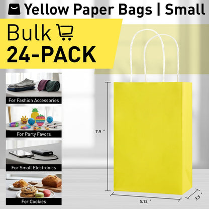 24-Pack Yellow Gift Bags with Handles – 8" Goodie Bags for Party Favor Bags, Birthdays, Easter & Special Occasions (Yellow)