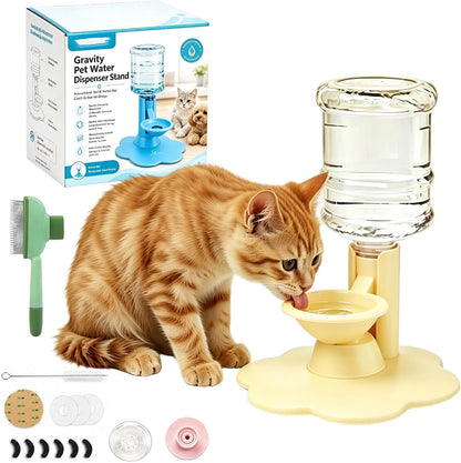 Gravity Cat Water Dispenser Stand, Filter-Free & No Eleectricity Automatic Spill-Proof Portable Pet Dispenser, Automatic Water Renewal, Gravity Water Bowl ，Yellow