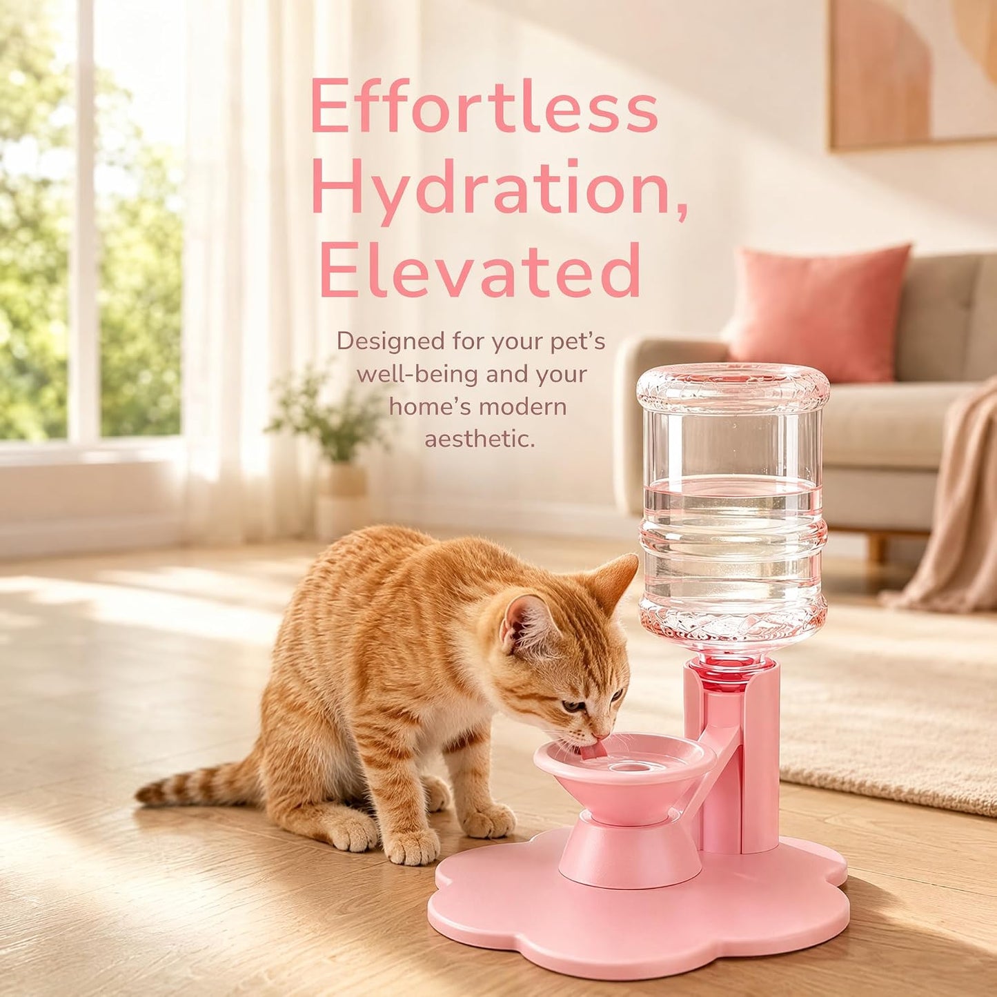 Gravity Cat Water Dispenser Stand, Filter-Free & No Eleectricity Automatic Spill-Proof Portable Pet Dispenser, Automatic Water Renewal, Gravity Water Bowl ，Yellow