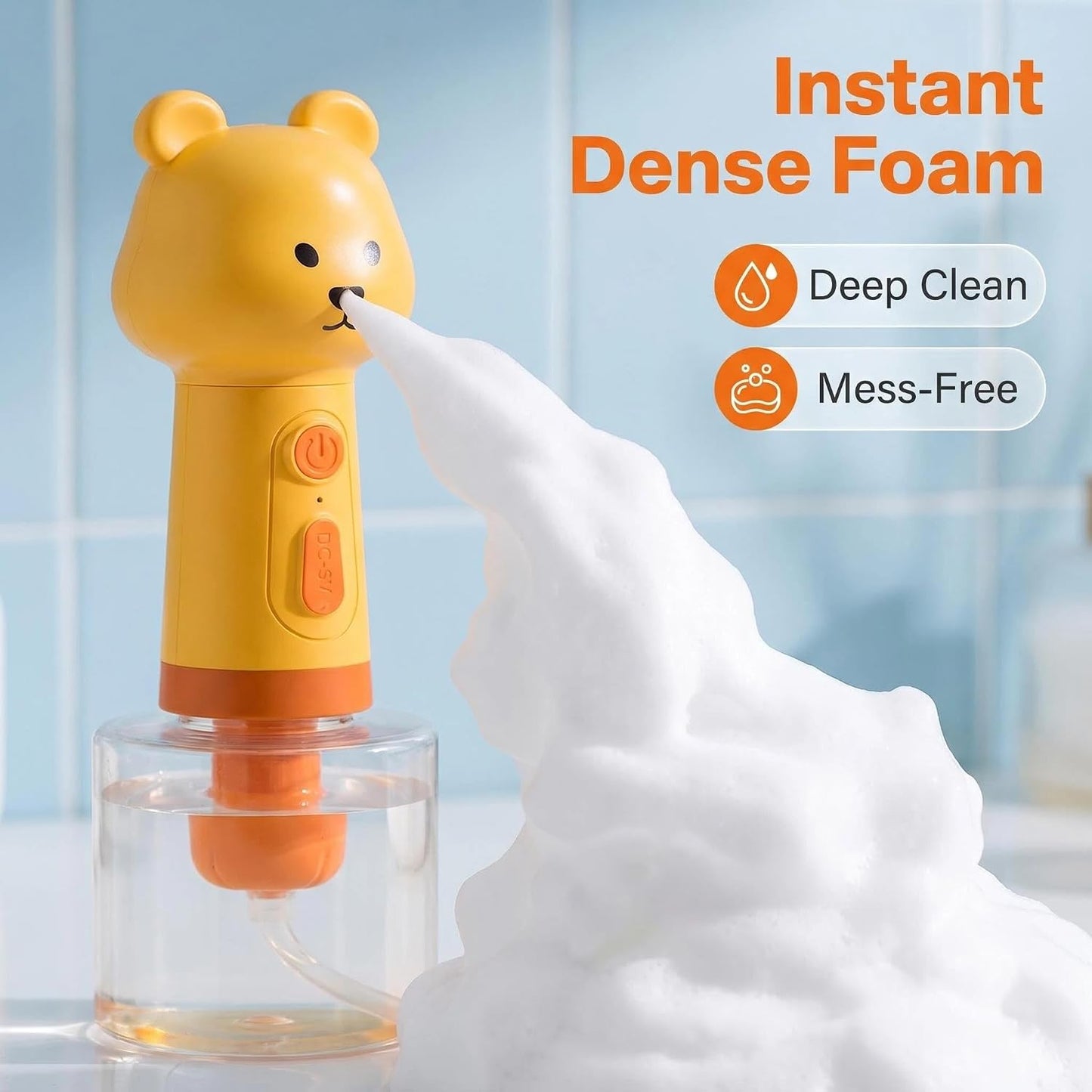 Electric Dog Shampoo Foamer – Portable Shampoo Frother & Foaming Soap Dispenser for Pets, Rechargeable 400ml Bottle, IPX7 Waterproof, Cute Yellow Bear Design (Like Duck Soap Dispenser)