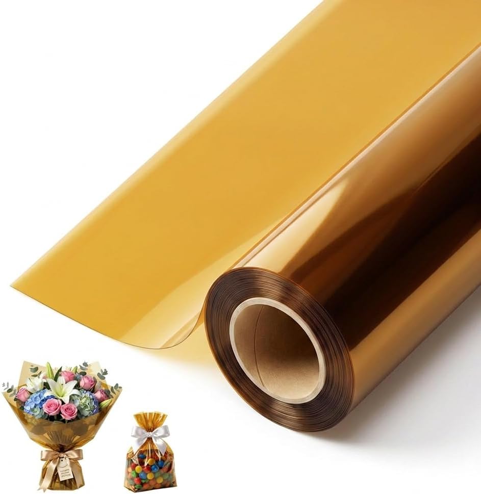 Yellow Cellophane Wrap Roll 16in x 98ft, Cellophane Wrapping Paper for for Gift Basket, Clear Gift Wrapping Paper for Bouquet Flower Basket Packing DIY Crafts